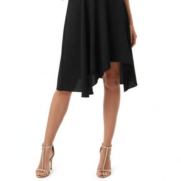 Calvin Klein Designer High-Neck Fit & Flare Asymmetrical Hem Cocktail Dress Sz 8 - Picture 2 of 11